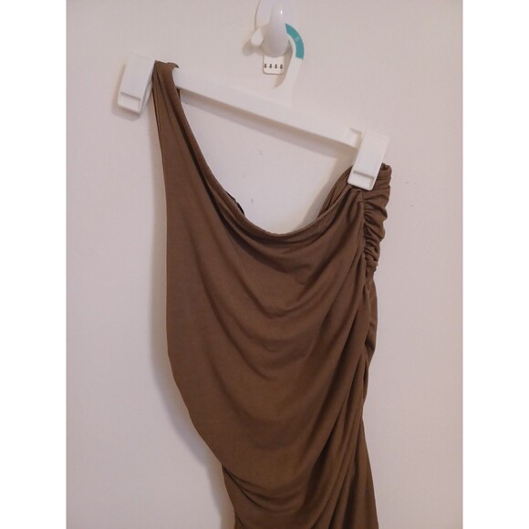 Agolde Off The Shoulder Top Womens S Tan V Neck Twist Tank Pullover Ruched Sides - Picture 7 of 8